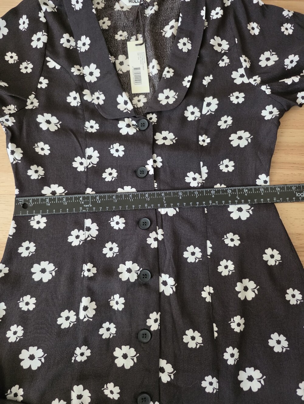 Rolla's Folk Susie Black Floral Button-Front Mini Dress Size M - Picture 13 of 16
